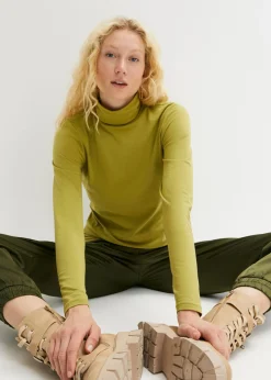 Mujer bonprix bonprix Camiseta elástica de cuello vuelto y manga larga