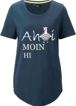 bonprix bonprix Camisetas>Camiseta en mezcla de algodón Azul marino estampado