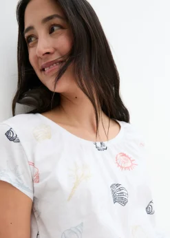 Mujer bonprix bonprix Camiseta estampada de algodón orgánico con cuello redondo