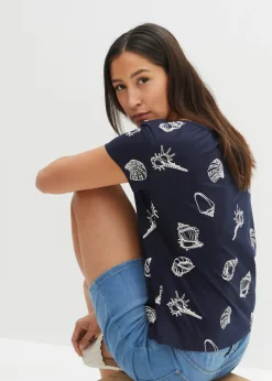 Mujer bonprix bonprix Camiseta estampada de algodón orgánico con cuello redondo