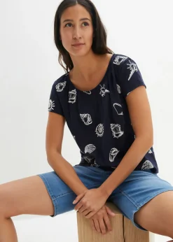 Mujer bonprix bonprix Camiseta estampada de algodón orgánico con cuello redondo