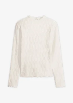 bonprix bonprix Camisetas>Camiseta estructurada de manga larga Blanco lana