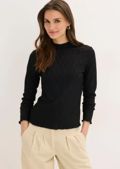 bonprix bonprix Camisetas>Camiseta estructurada de manga larga Negro