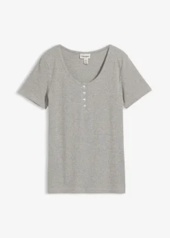bonprix bonprix Básicos|Camisetas>Camiseta henley con algodón orgánico puro Gris claro jaspeado