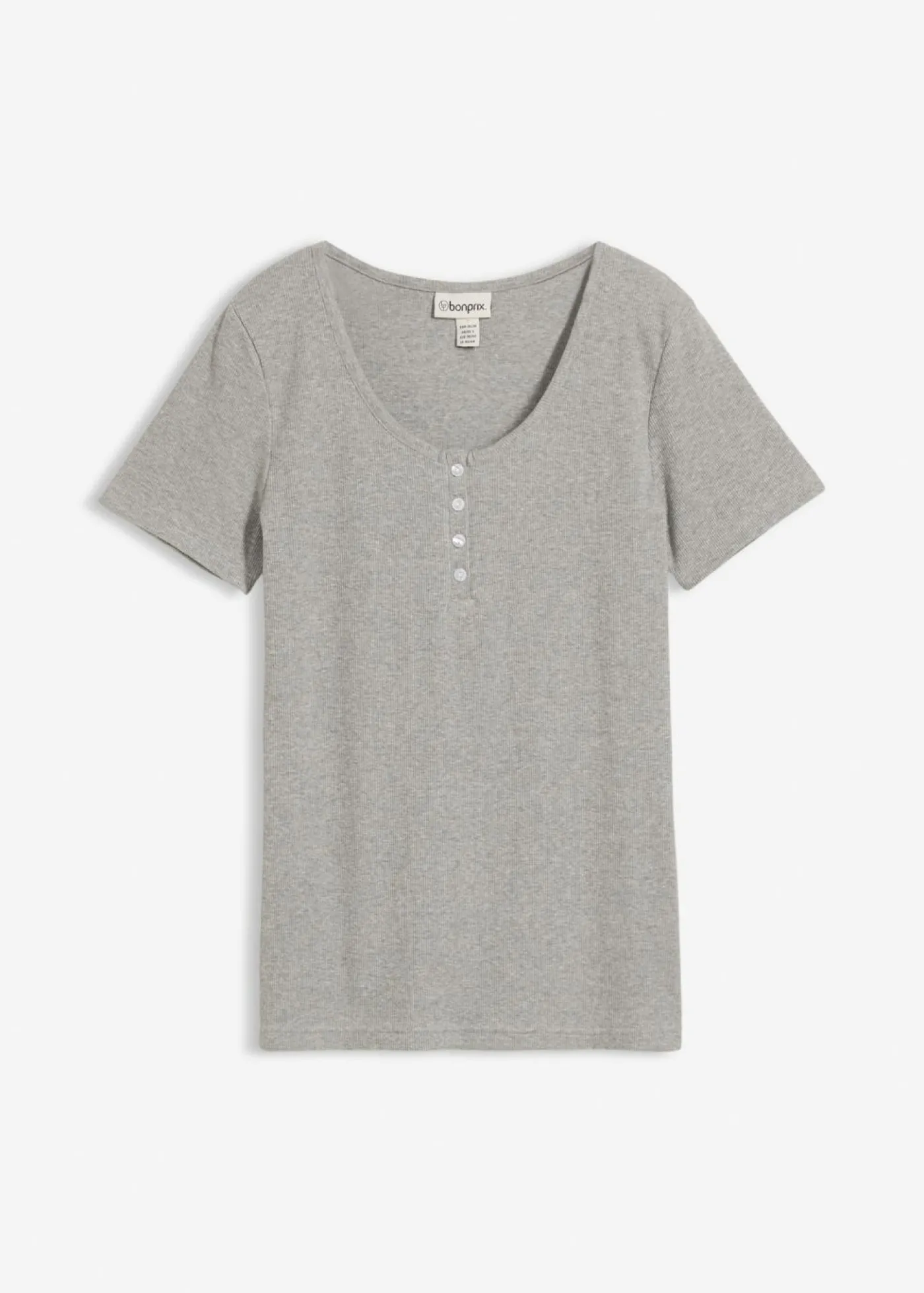 bonprix bonprix Básicos|Camisetas>Camiseta henley con algodón orgánico puro Gris claro jaspeado