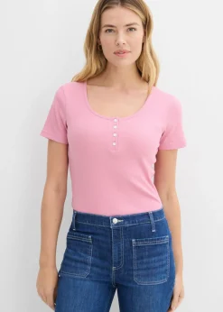 bonprix bonprix Básicos|Camisetas>Camiseta henley con algodón orgánico puro orquídea ahumado