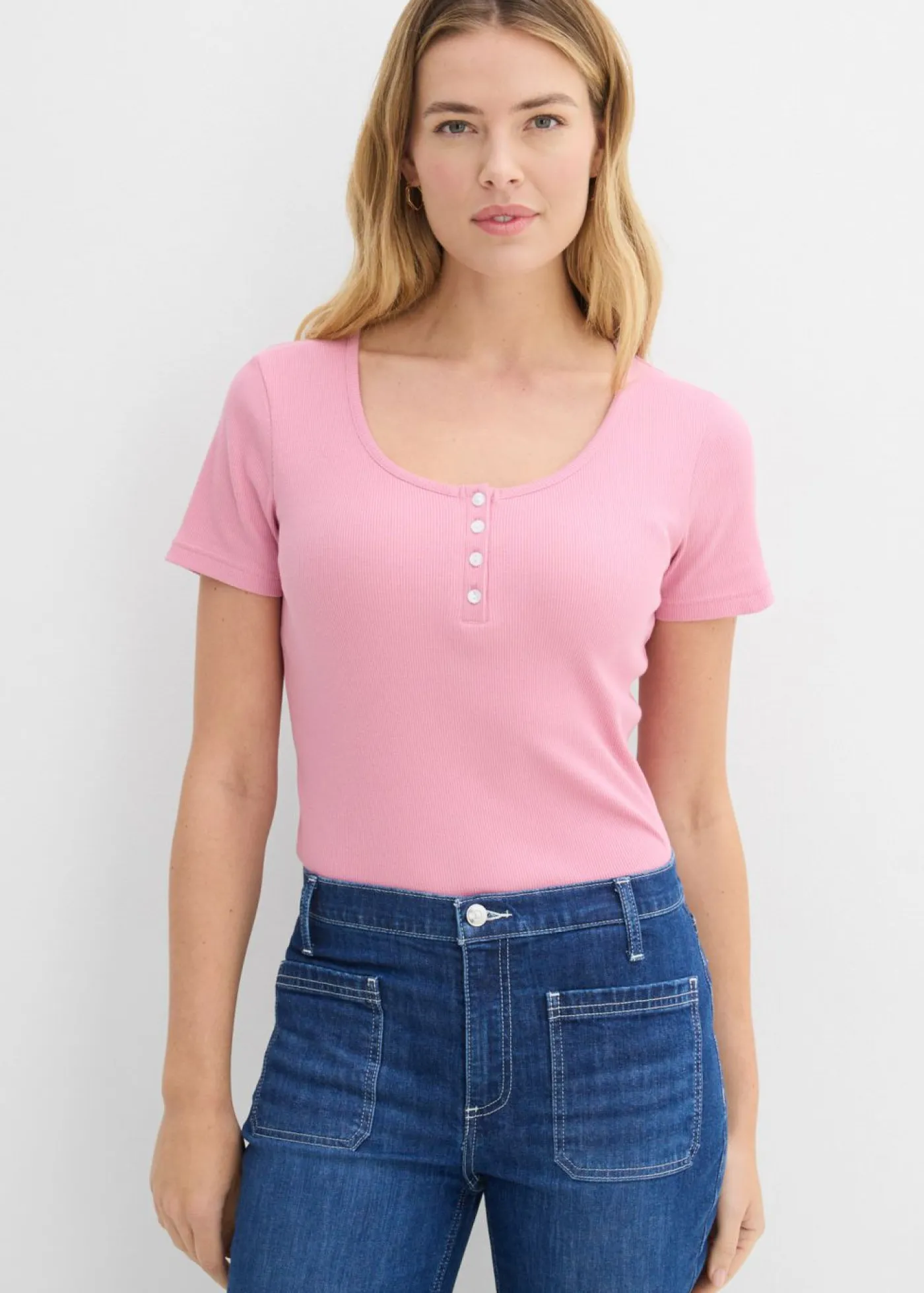 bonprix bonprix Básicos|Camisetas>Camiseta henley con algodón orgánico puro orquídea ahumado