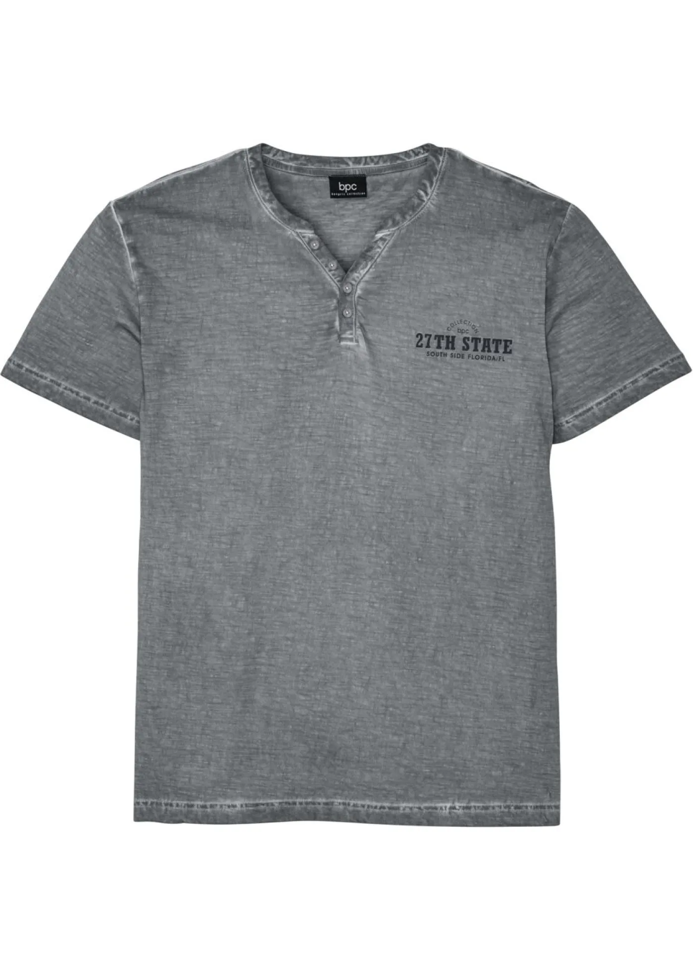 bonprix bonprix Camisetas Y Polos>Camiseta henley de algodón orgánico puro con manga corta y aspecto lavado carbón