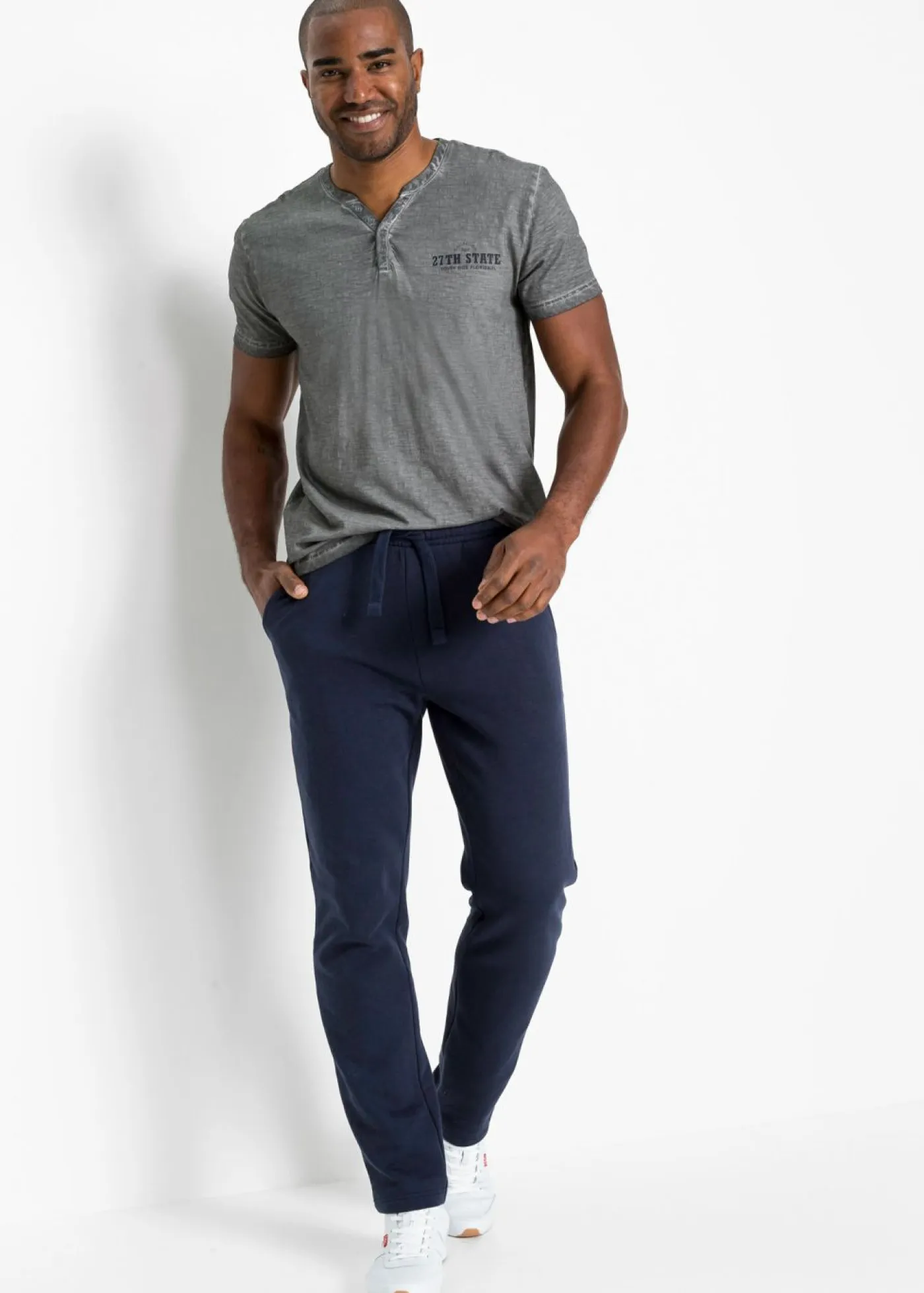 bonprix bonprix Camisetas Y Polos>Camiseta henley de algodón orgánico puro con manga corta y aspecto lavado carbón