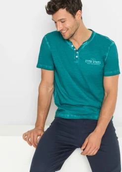 bonprix bonprix Camisetas Y Polos>Camiseta henley de algodón orgánico puro con manga corta y aspecto lavado cobalto