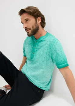 Hombre bonprix bonprix Camiseta henley de manga corta de algodón orgánico puro con aspecto lavado