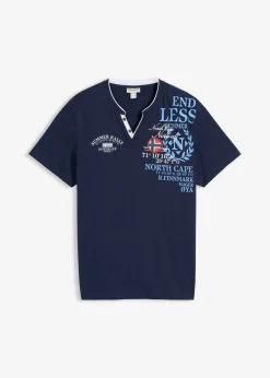 bonprix bonprix Camisetas Y Polos>Camiseta henley de manga corta de algodón orgánico puro Azul marino estampado