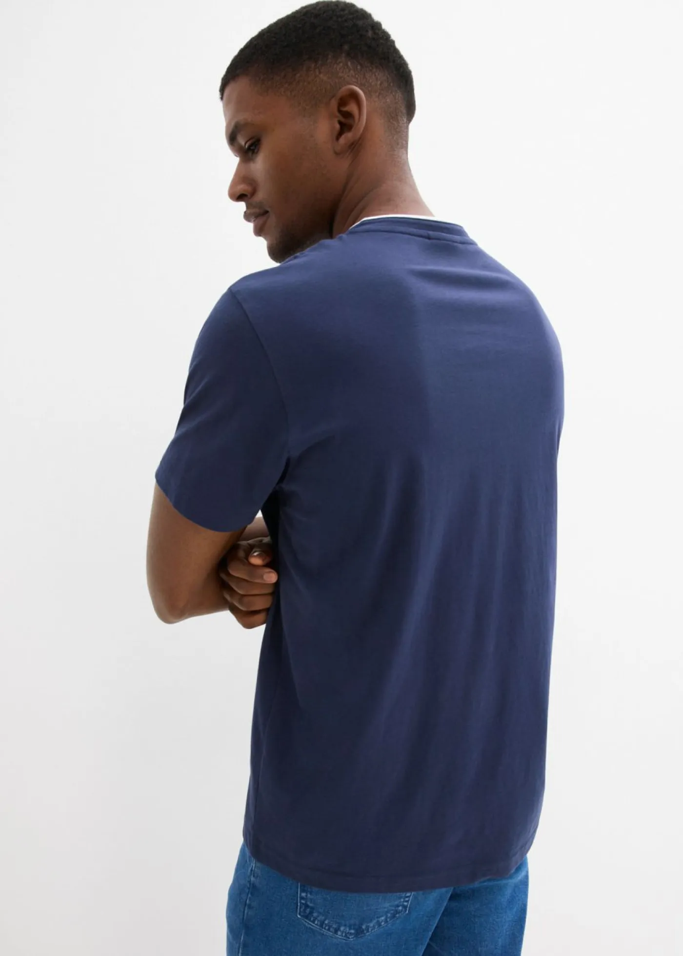 bonprix bonprix Camisetas Y Polos>Camiseta henley de manga corta de algodón orgánico puro Azul marino estampado