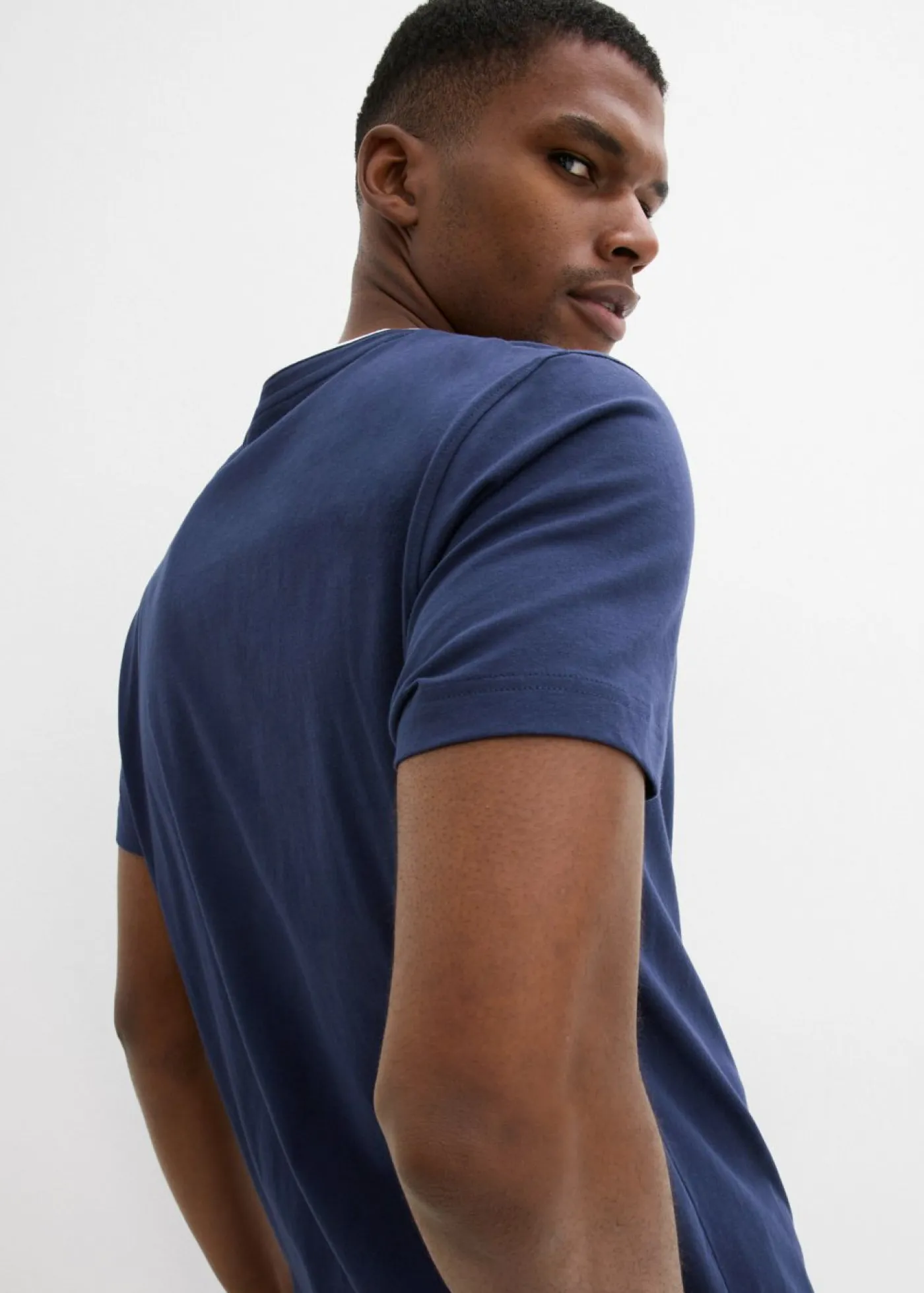 bonprix bonprix Camisetas Y Polos>Camiseta henley de manga corta de algodón orgánico puro Azul marino estampado