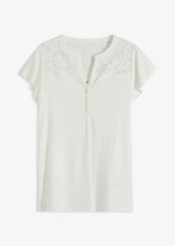 bonprix bonprix Camisetas>Camiseta henley de mezcla de viscosa Blanco lana