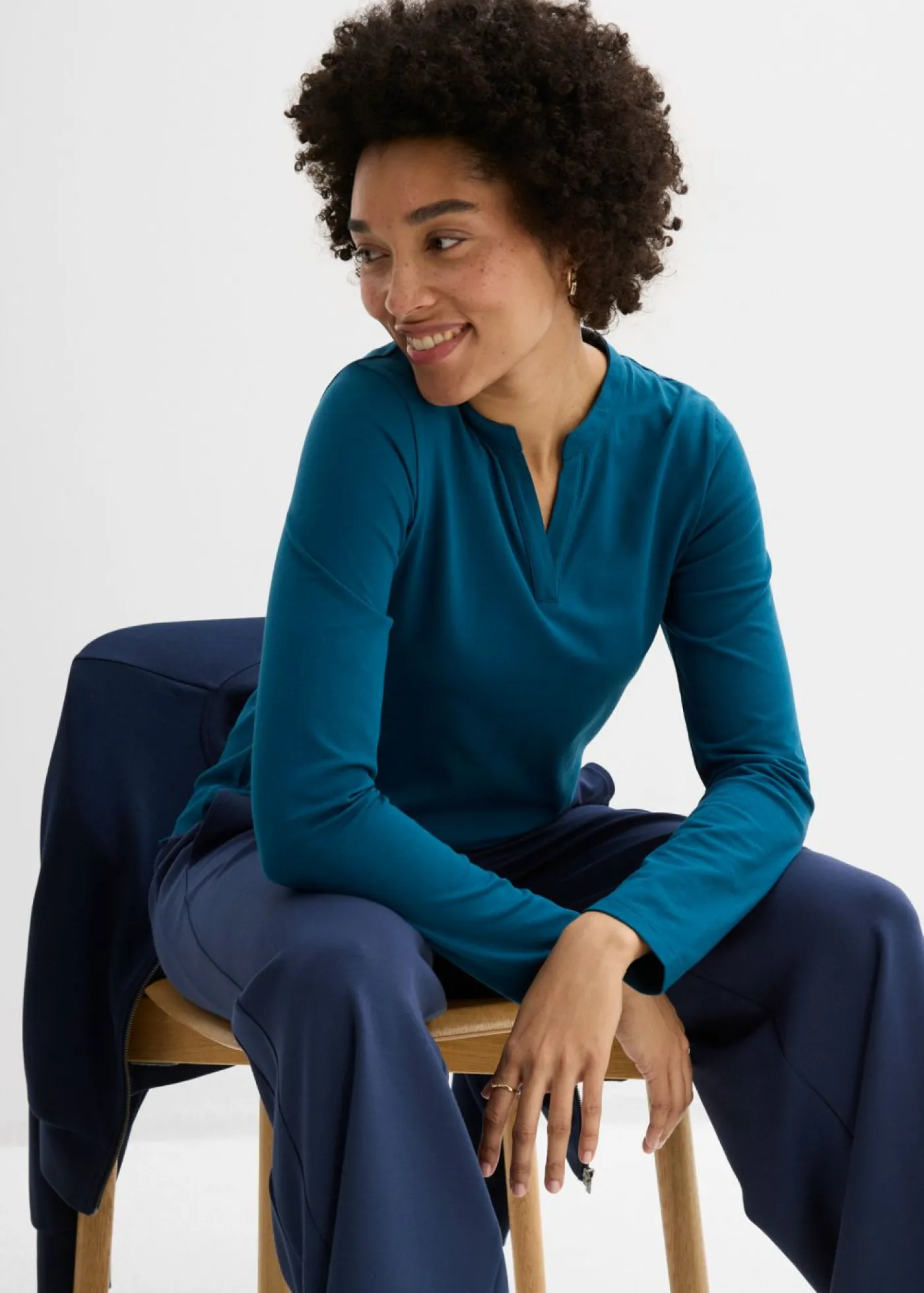 bonprix bonprix Básicos|Camisetas>Camiseta henley hasta la cadera Petróleo azul