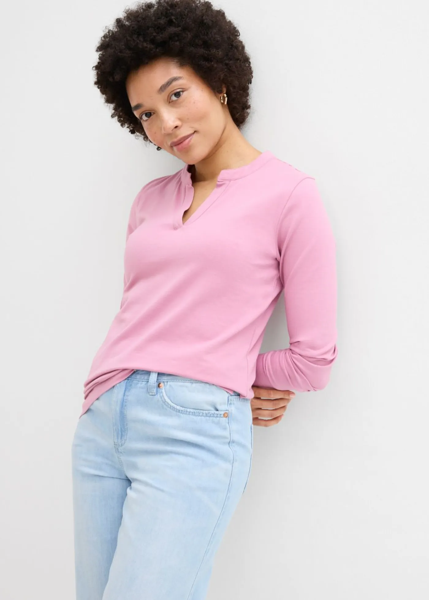 bonprix bonprix Básicos|Camisetas>Camiseta henley hasta la cadera Malva