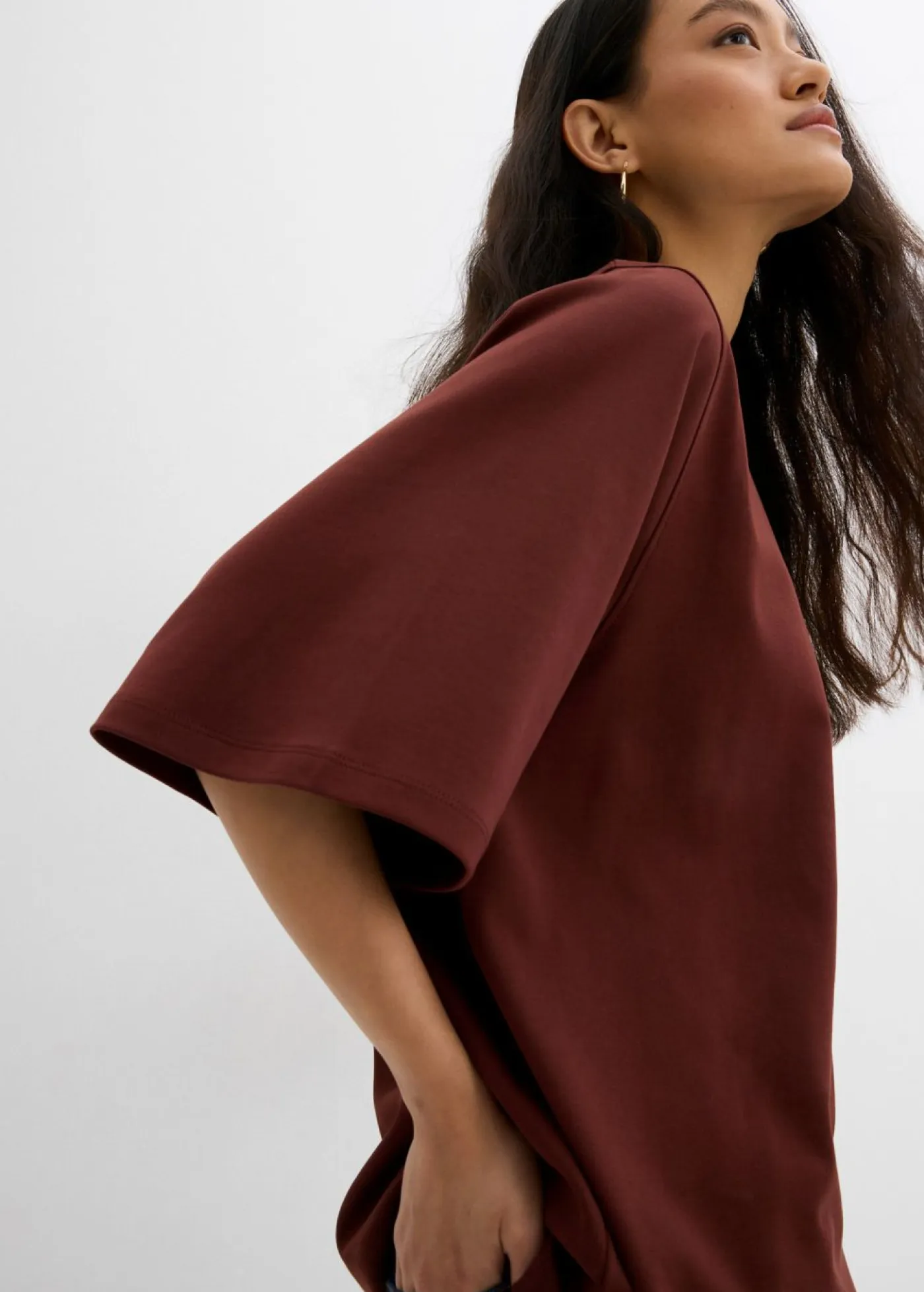 bonprix bonprix Esenciales|Camisetas>Camiseta holgada de algodón orgánico puro con mangas anchas Café