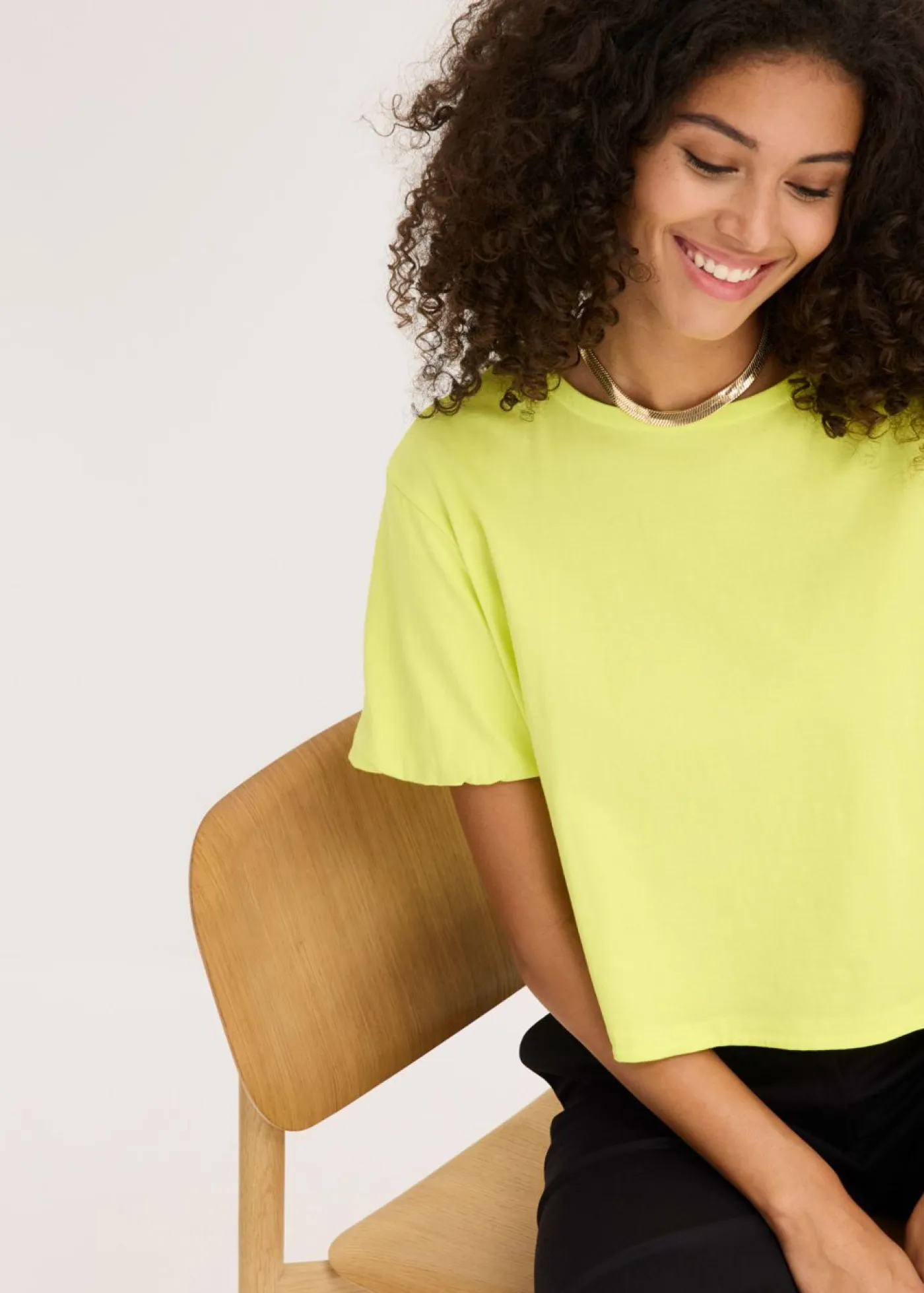 bonprix bonprix Camisetas>Camiseta holgada de algodón orgánico puro Amarillo cítrico