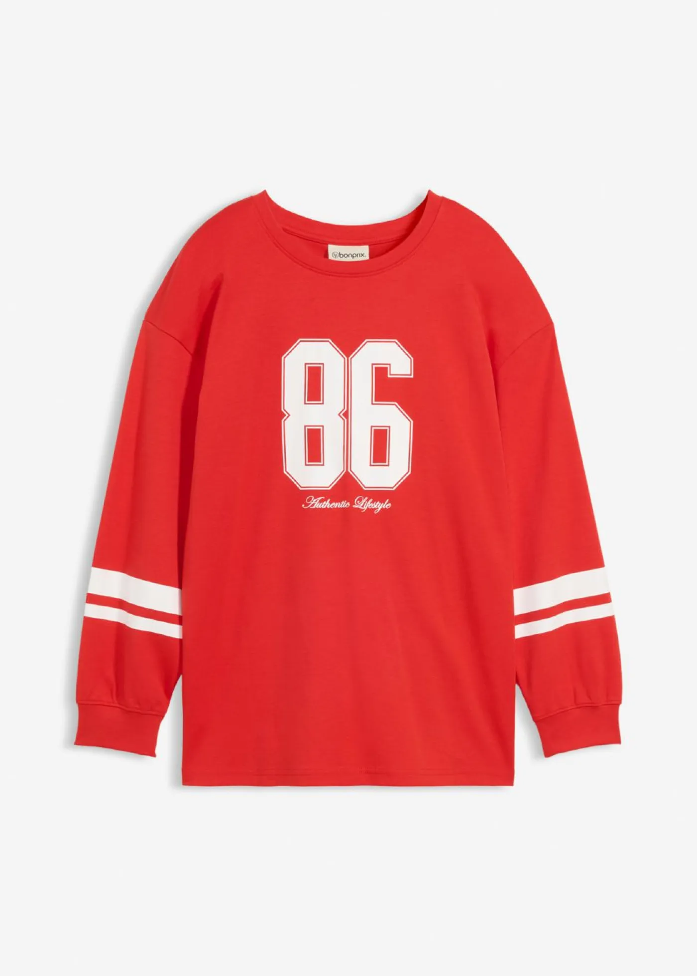 bonprix bonprix Ropa 9 A 16 Años·Camisetas Y Camisas>Camiseta holgada de manga larga de algodón orgánico puro fresa/blanco