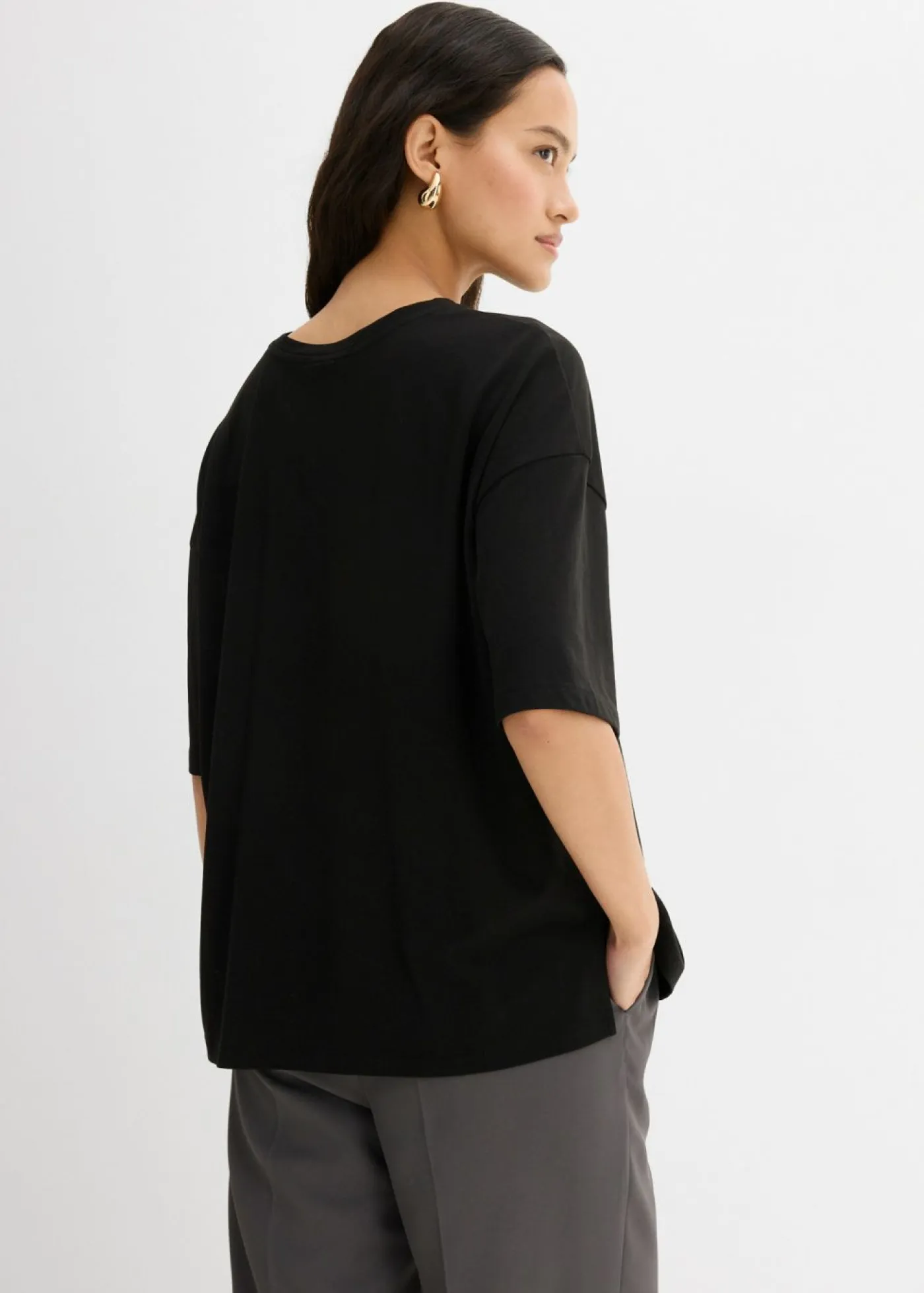 bonprix bonprix Esenciales|Camisetas>Camiseta holgada de mezcla de algodón Negro