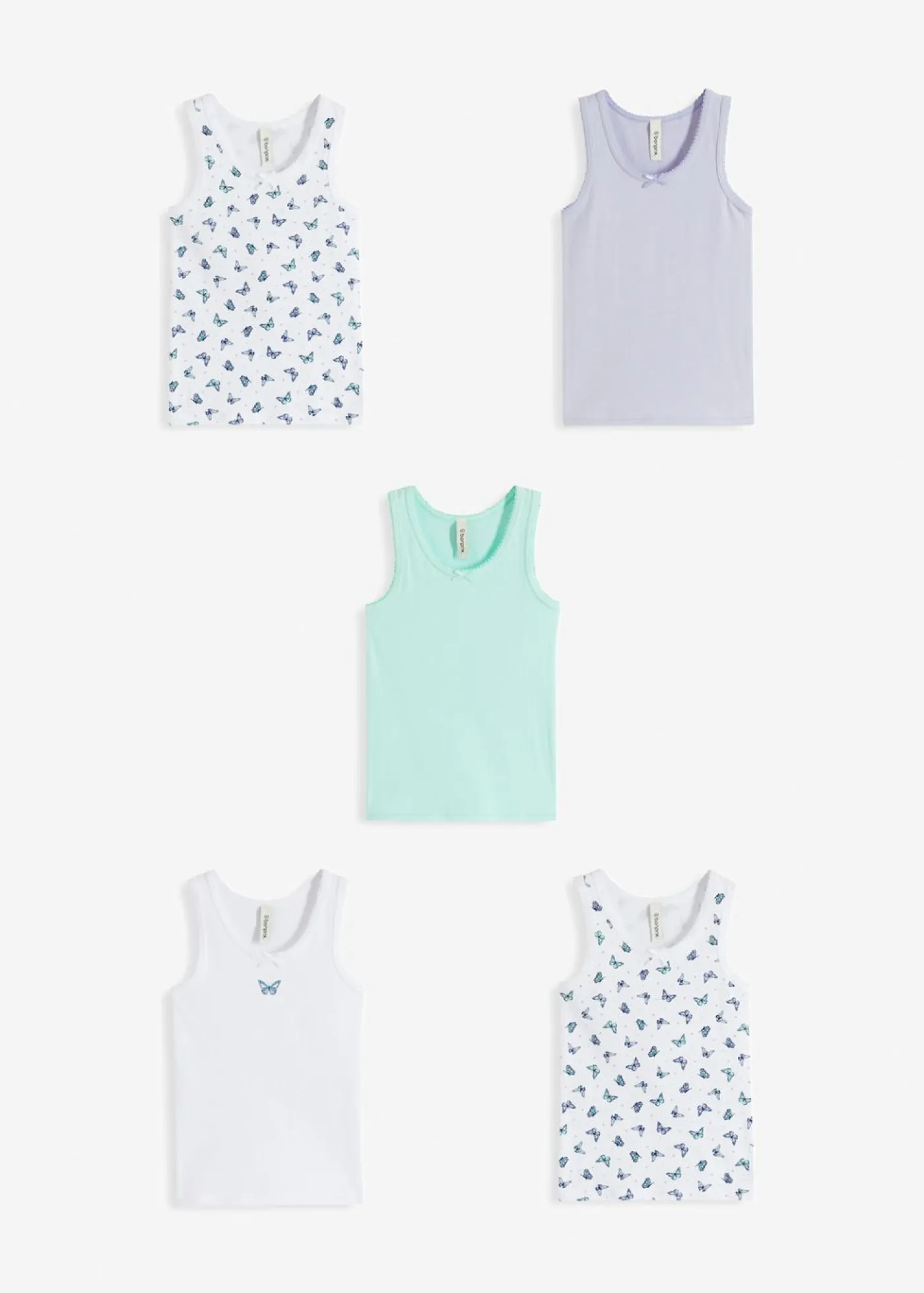 bonprix bonprix Multipack|Niña·Braguitas Y Tops>Camiseta interior (5 unidades) blanco estampado + malva empolvado + menta