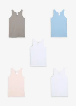 bonprix bonprix Niña·Braguitas Y Tops|Multipack>Camiseta interior con algodón suave y lazo de satén (5 unidades) rosa claro-azul claro-gris-blanco