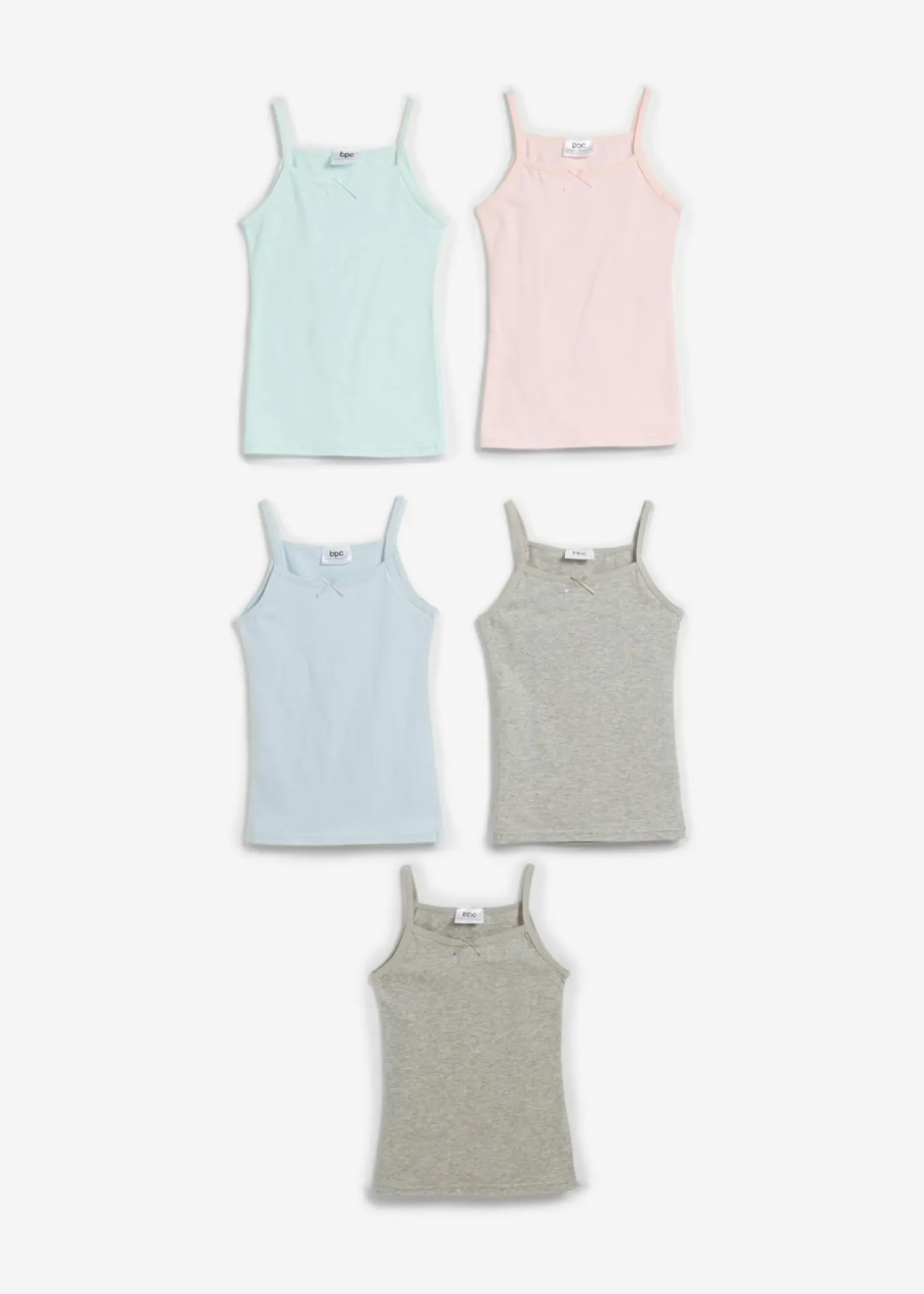 bonprix bonprix Multipack|Niña·Braguitas Y Tops>Camiseta interior con algodón suave (5 unidades) Gris claro jaspeado-menta pastel-azul pálido-rosa empolvado