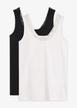 Mujer bonprix bonprix Camiseta interior de algodón orgánico y encaje (2 unidades)
