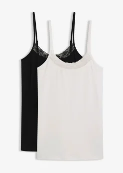 bonprix bonprix Ropa Interior De Algodón>Camiseta interior de algodón orgánico y encaje (2 unidades) Negro-blanco