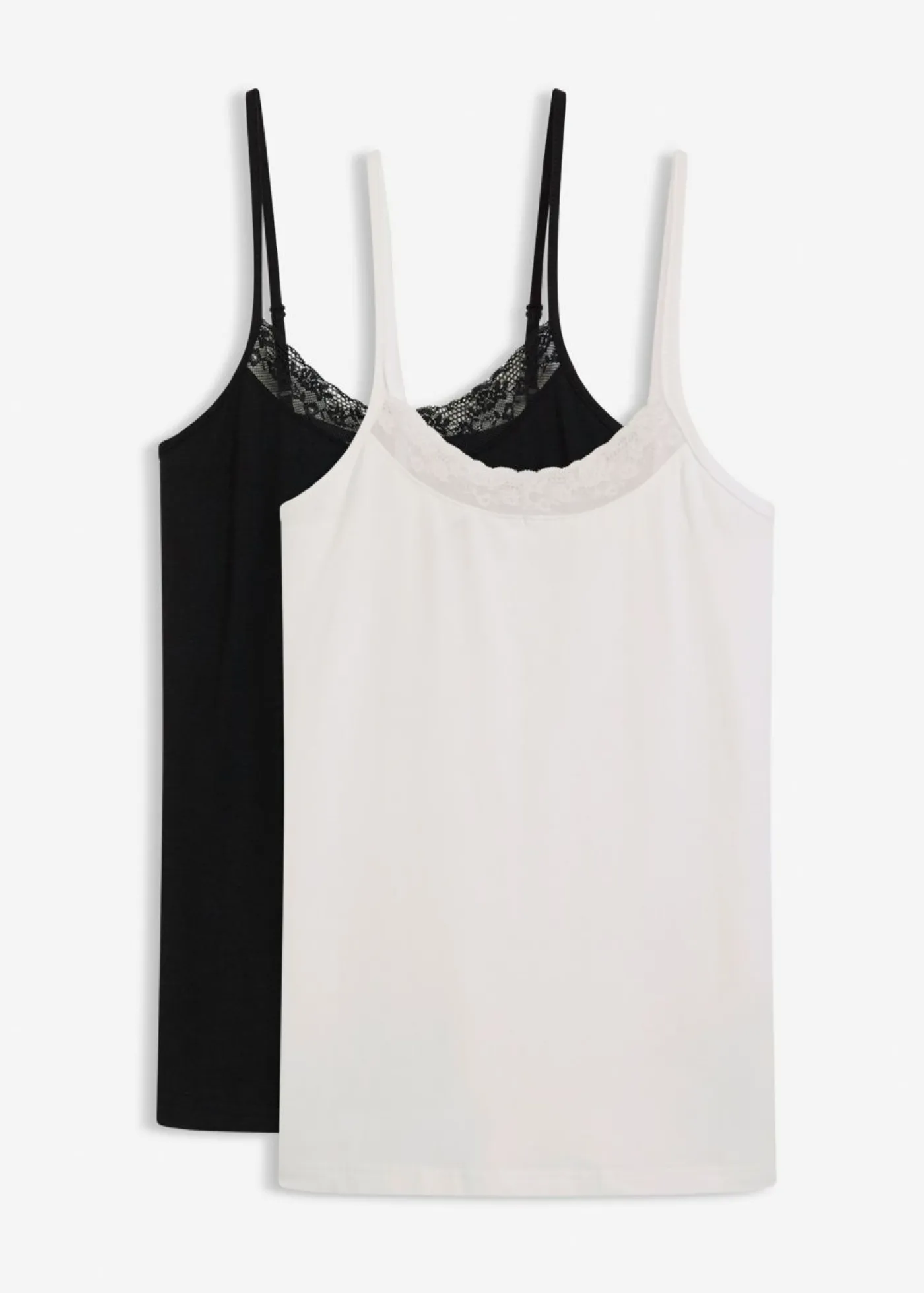 bonprix bonprix Ropa Interior De Algodón>Camiseta interior de algodón orgánico y encaje (2 unidades) Negro-blanco