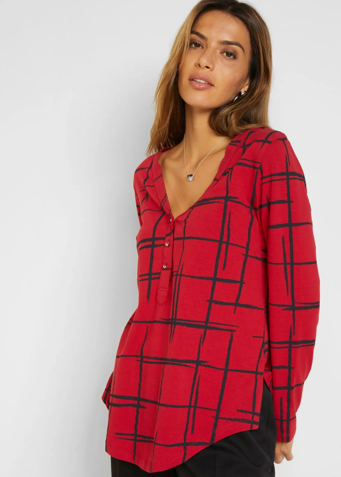 bonprix bonprix Camisetas>Camiseta larga Rojo oscuro-negro