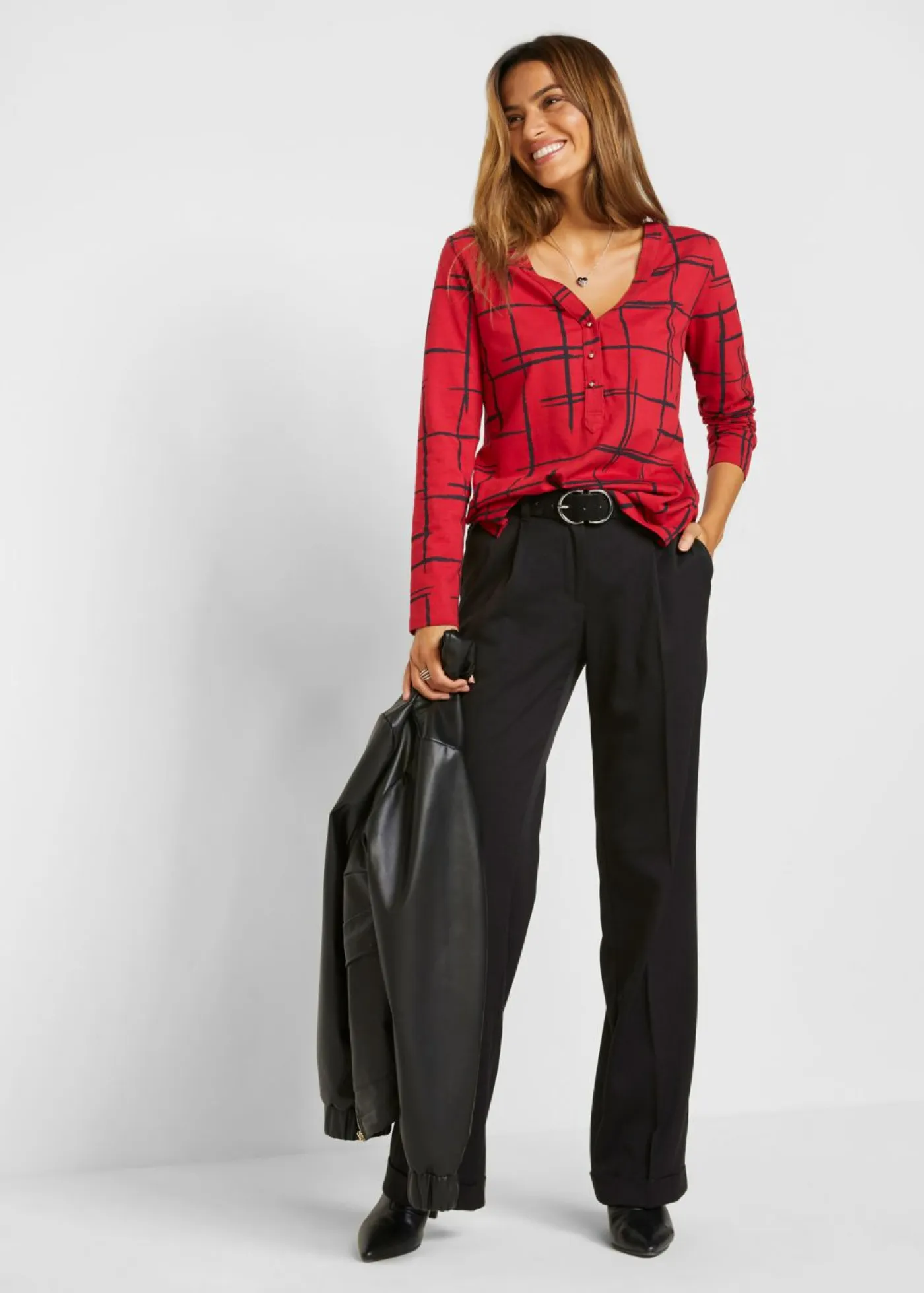 bonprix bonprix Camisetas>Camiseta larga Rojo oscuro-negro