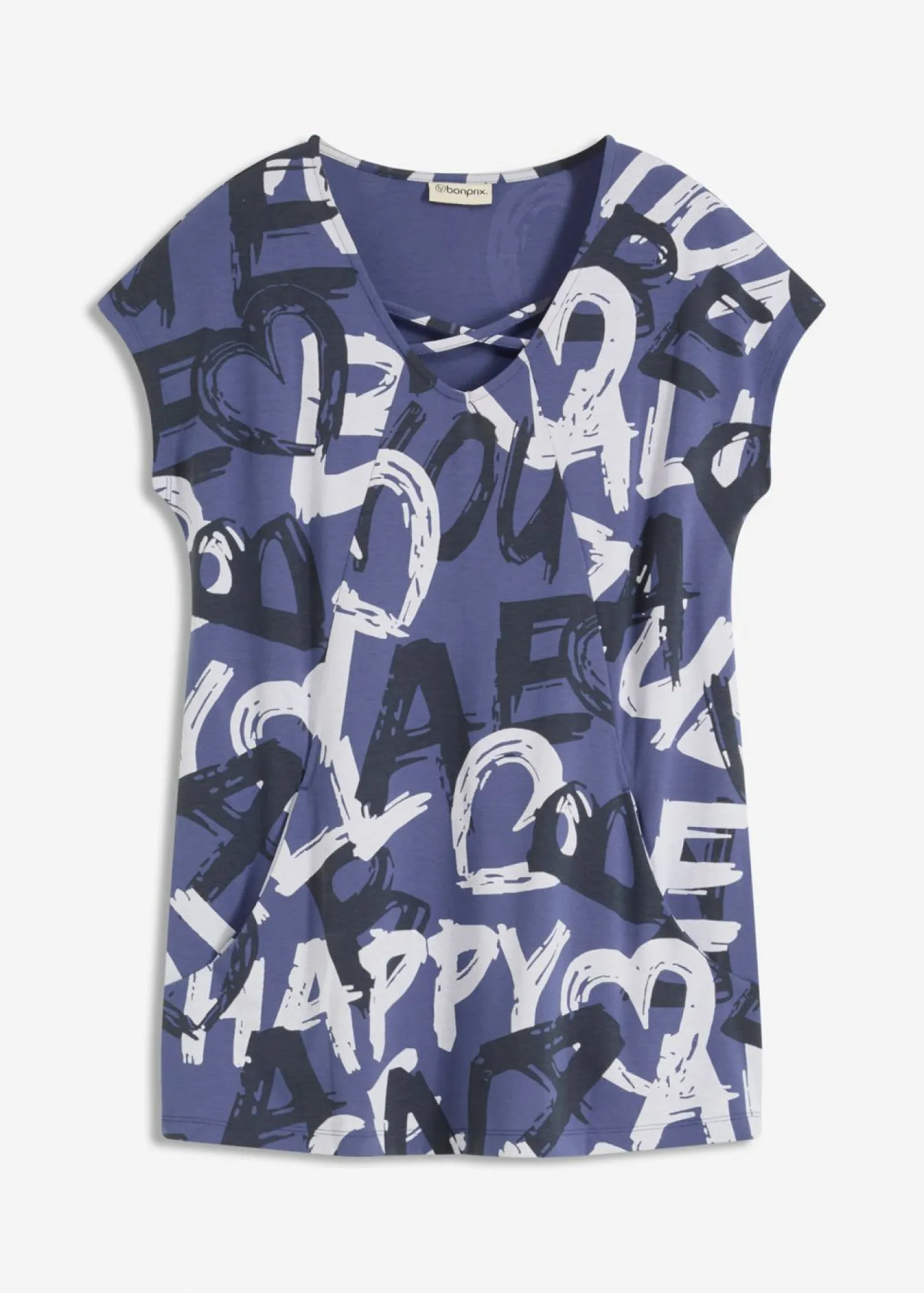 bonprix bonprix Camisetas>Camiseta larga Índigo/azul oscuro/beige natural estampado