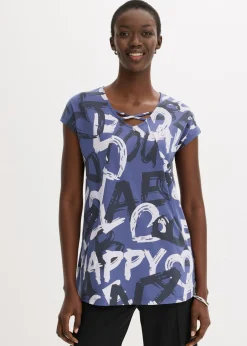 bonprix bonprix Camisetas>Camiseta larga Índigo/azul oscuro/beige natural estampado