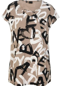 bonprix bonprix Camisetas>Camiseta larga Marrón grisáceo-negro-blanco estampado