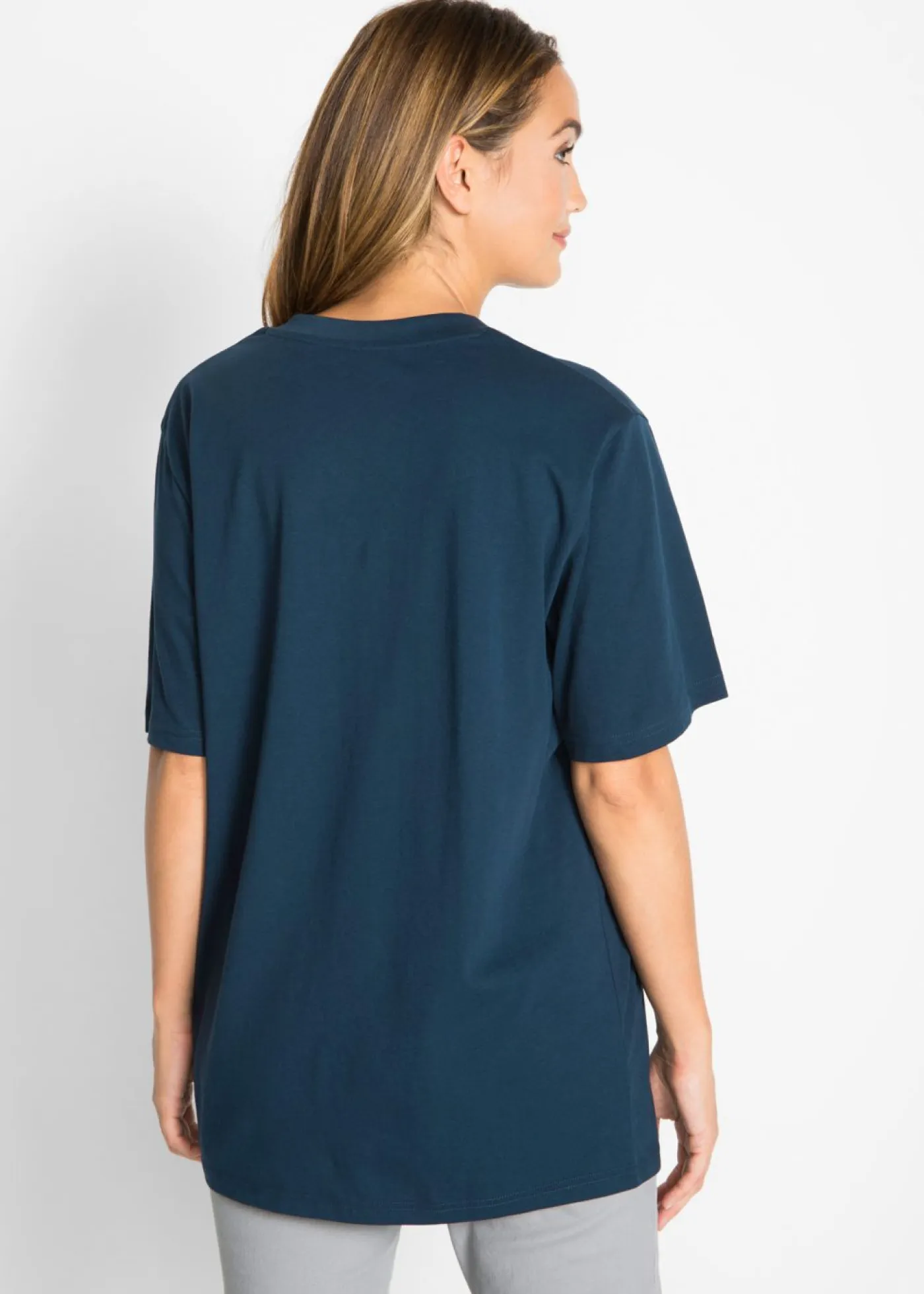 Mujer bonprix bonprix Camiseta larga ancha con cuello en V, manga corta (5 unidades)