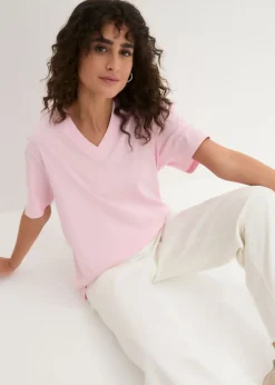 Mujer bonprix bonprix Camiseta larga ancha con cuello en V, manga corta (5 unidades)
