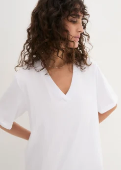 Mujer bonprix bonprix Camiseta larga ancha con cuello en V, manga corta (5 unidades)