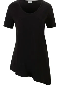 bonprix bonprix Camisetas|Novedades>Camiseta larga asimétrica de mezcla de algodón y viscosa Negro