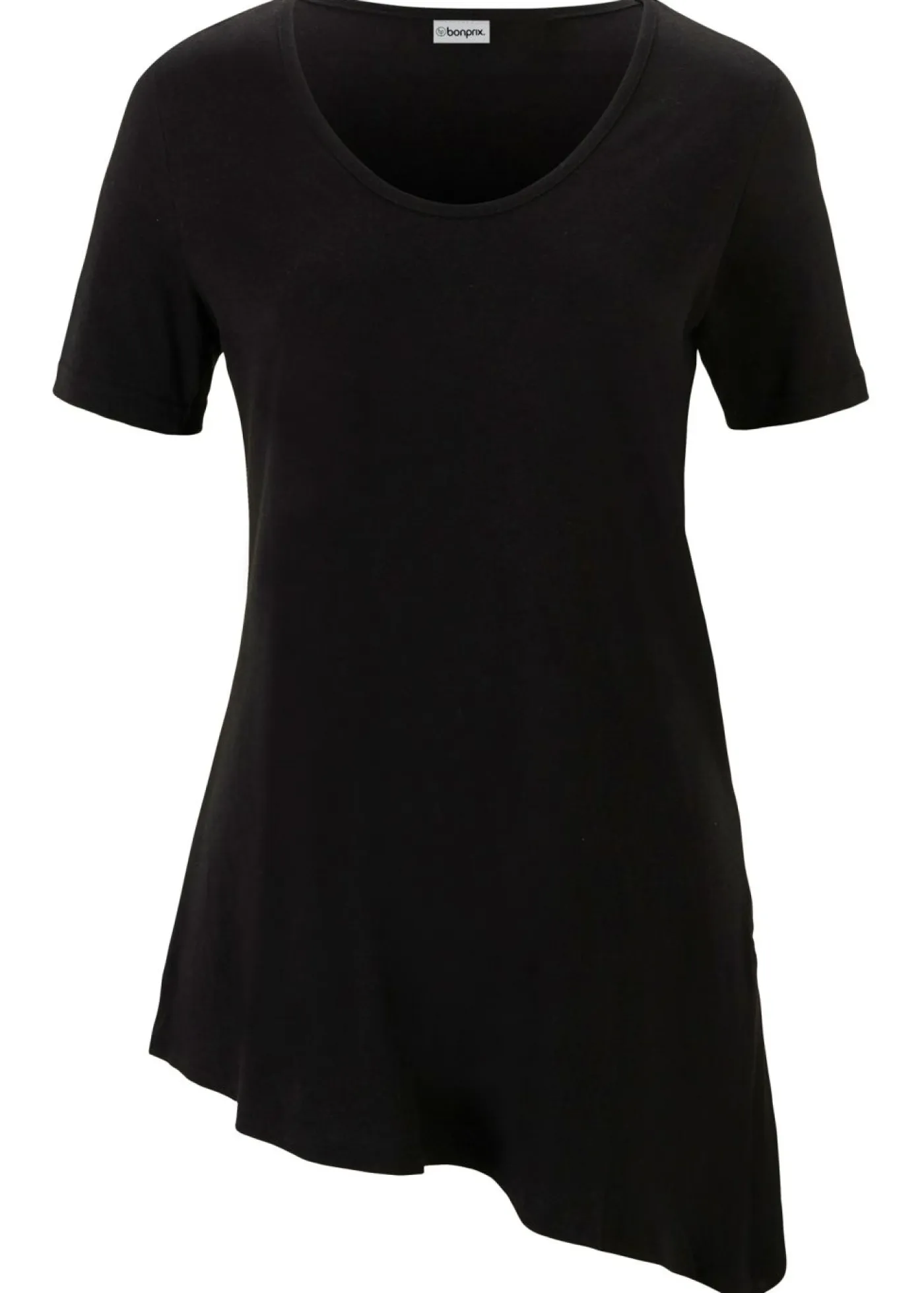 bonprix bonprix Camisetas|Novedades>Camiseta larga asimétrica de mezcla de algodón y viscosa Negro