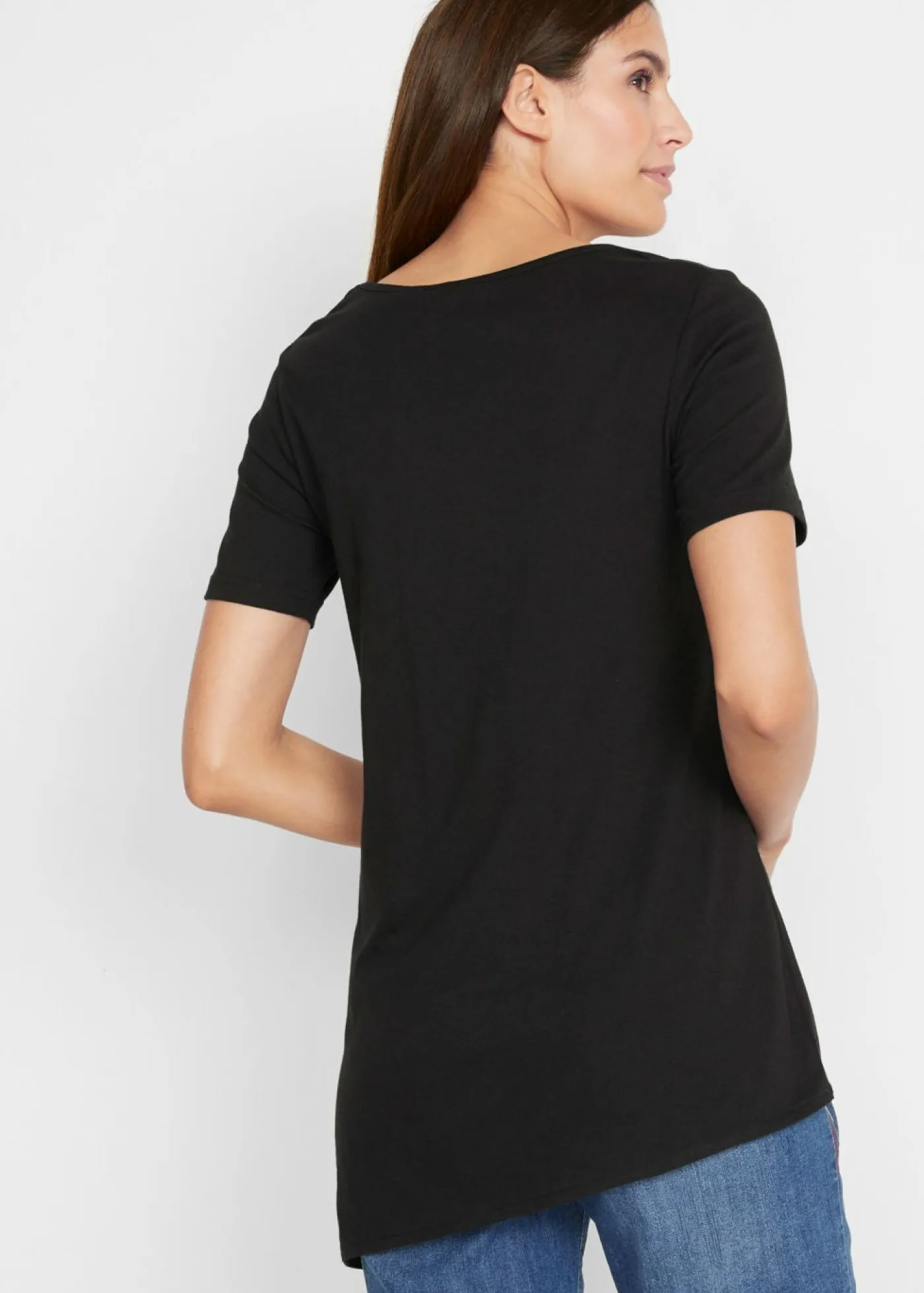 bonprix bonprix Camisetas|Novedades>Camiseta larga asimétrica de mezcla de algodón y viscosa Negro