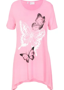 Mujer bonprix bonprix Camiseta larga con bajo irregular y estampado de mariposas