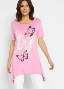 Mujer bonprix bonprix Camiseta larga con bajo irregular y estampado de mariposas