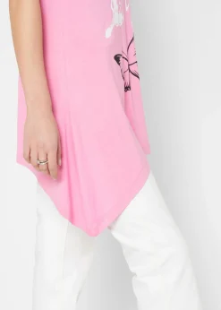 Mujer bonprix bonprix Camiseta larga con bajo irregular y estampado de mariposas