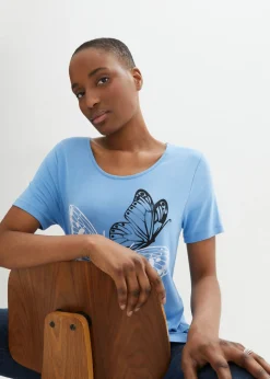 Mujer bonprix bonprix Camiseta larga con bajo irregular y estampado de mariposas