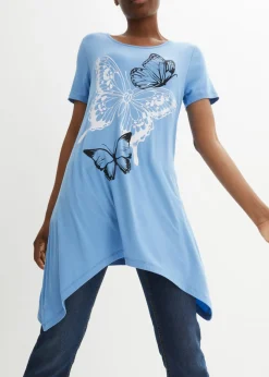 Mujer bonprix bonprix Camiseta larga con bajo irregular y estampado de mariposas