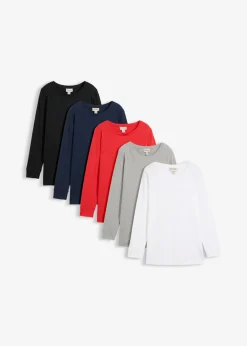 Mujer bonprix bonprix Camiseta larga con cuello redondo, manga larga (5 unidades)