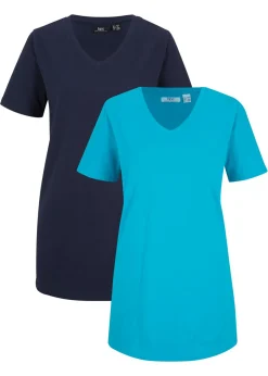 Mujer bonprix bonprix Camiseta larga con escote en V (2 unidades)