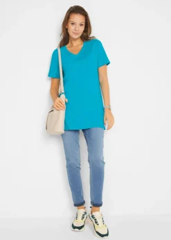 Mujer bonprix bonprix Camiseta larga con escote en V (2 unidades)